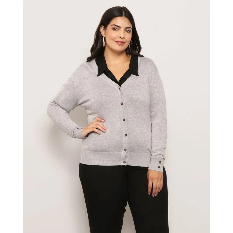 Cardigan Feminino Plus Size Liso Cinza G3