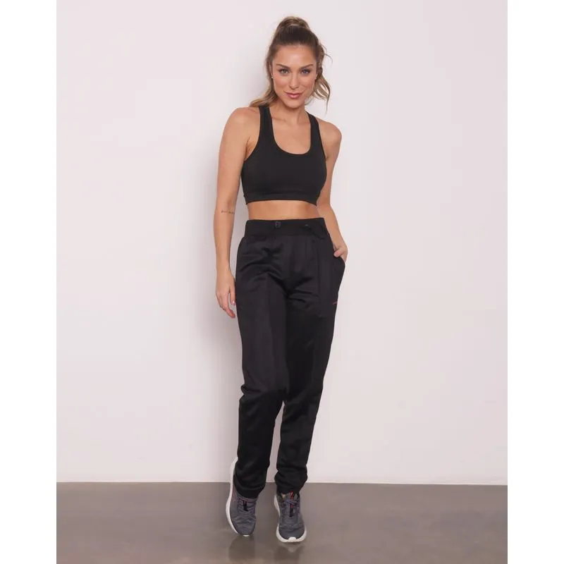 Calça Feminina Fitness Fitter Helanca Reta Com Costura Preta P
