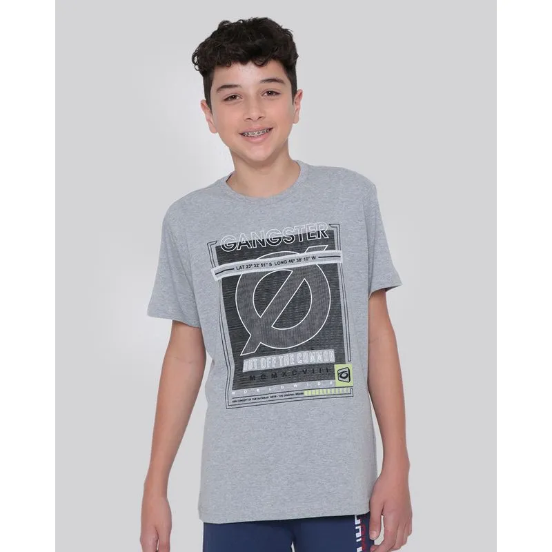 Camiseta Juvenil Algodão Gangster Cinza Claro 10
