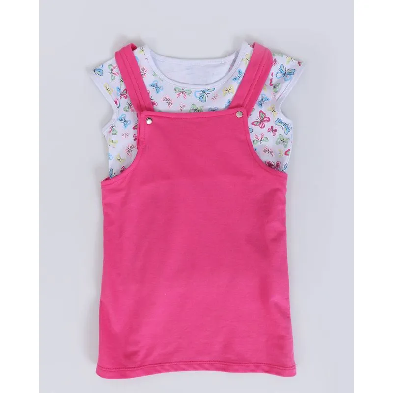 Conjunto Salopete Moletinho Bebê Borboleta Rosa Médio 2