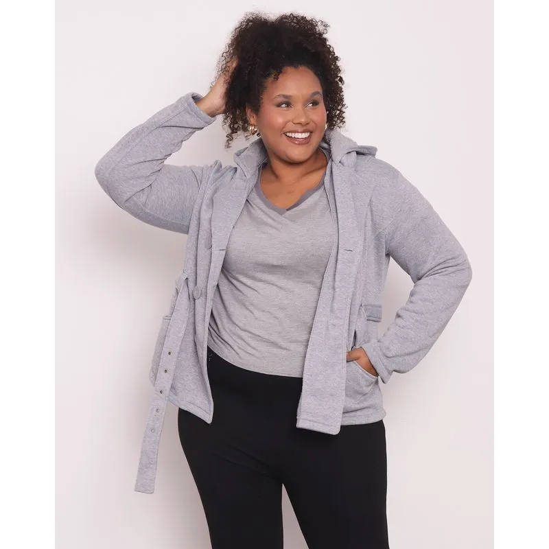 Casaco Feminino Plus Size Moletom Unique Cinza G2