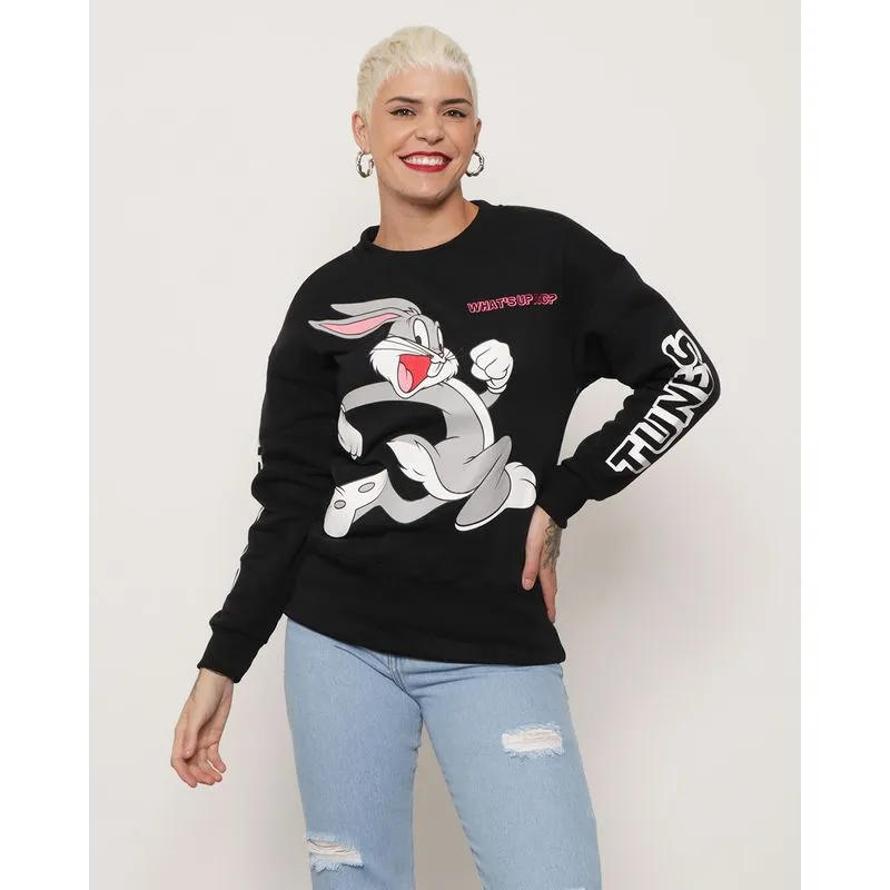 Blusão Feminino Moletom Com Estampa Looney Tunes Preta M
