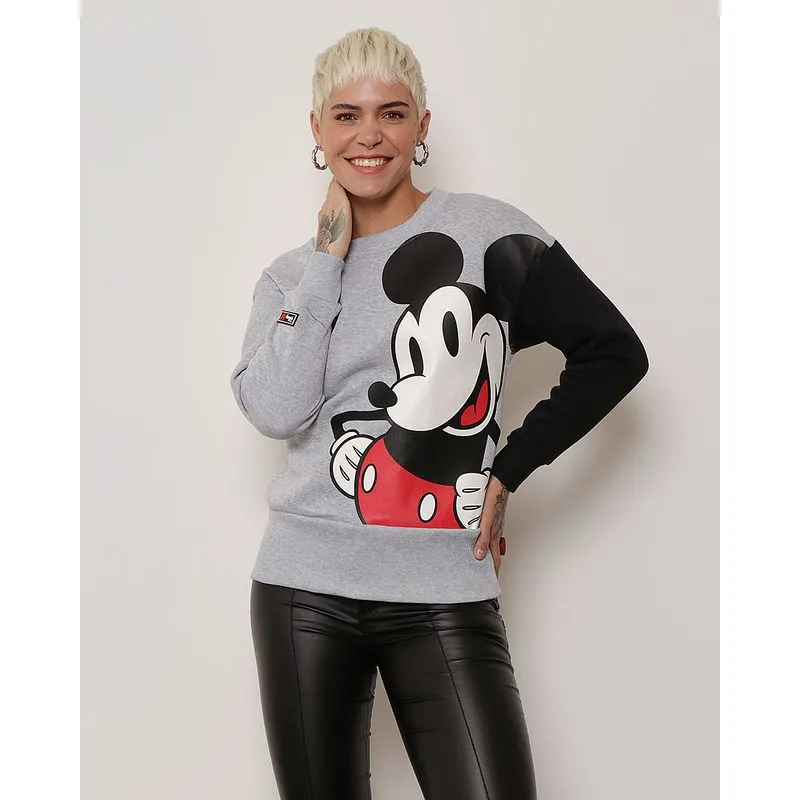 Blusão Moletom Feminino Disney Mickey Mouse Cinza GG