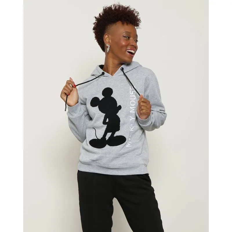 Blusão Moletom Feminino Bordado Mickey Disney Cinza M