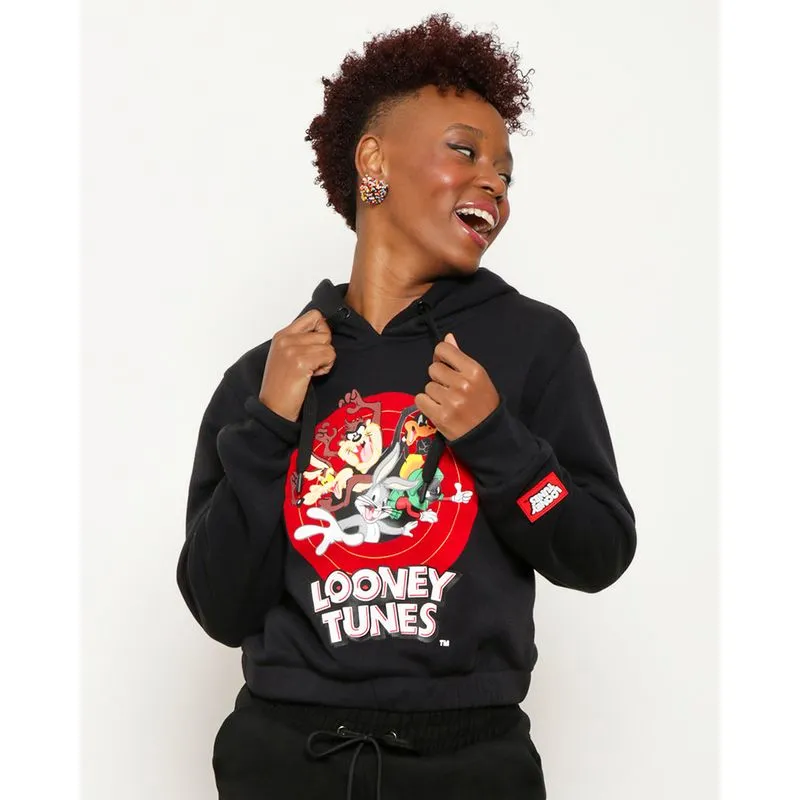 Blusão Moletom Cropped Looney Tunes Preto P