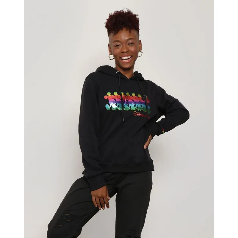 Blusão Moletom Feminino Pride Com Capuz Mickey Disney Preto GG