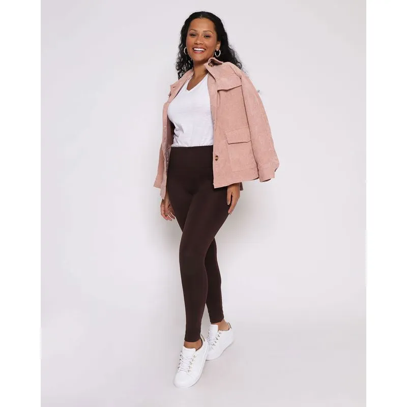 Calça Feminina Legging Sem Costura Peluciada Cintura Alta Marrom P
