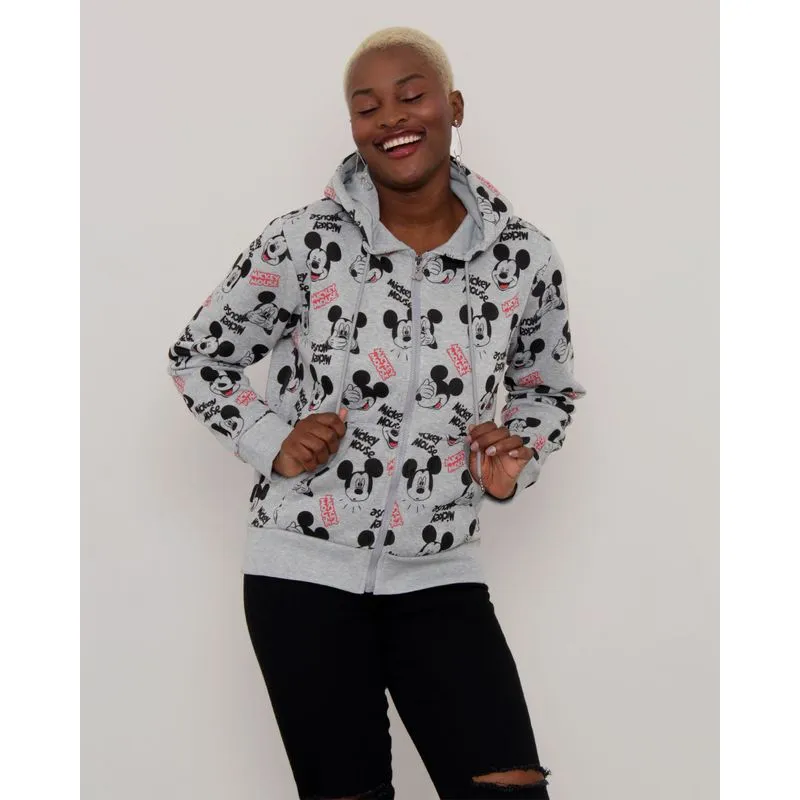 Jaqueta Moletom Feminina Estampada Mickey Disney Cinza GG