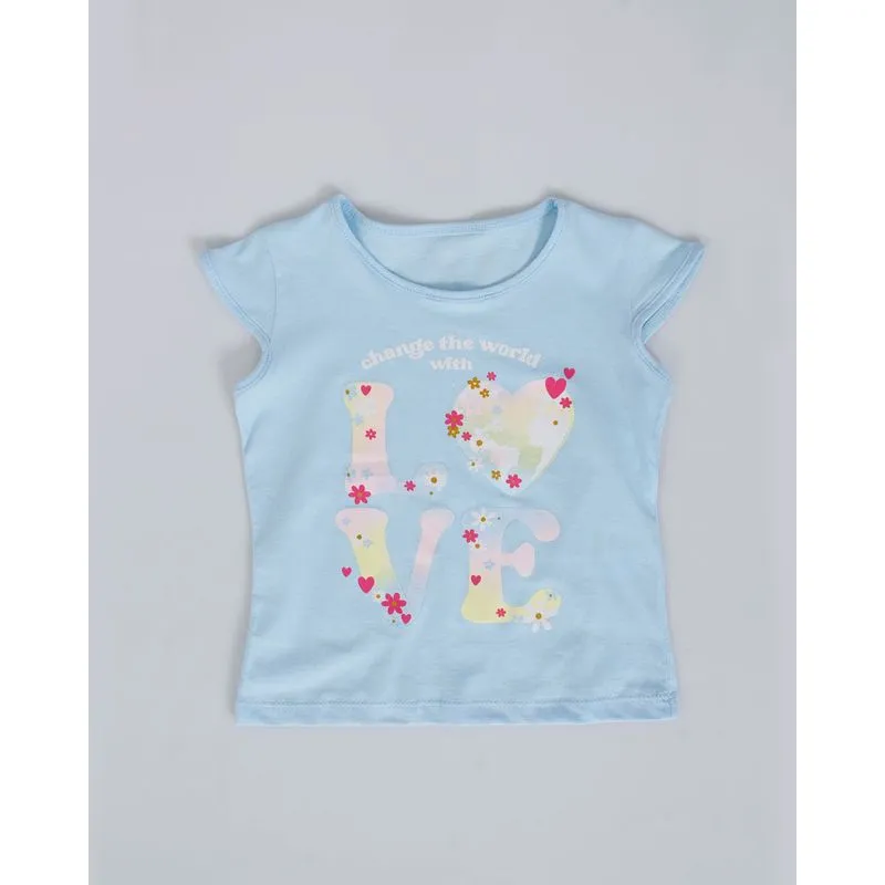 Blusa Bebê Manga Curta Estampa Love Azul Claro 1