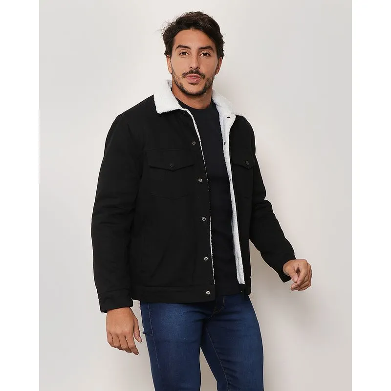 Casaco Masculino Sarja e Sherpa Preto M
