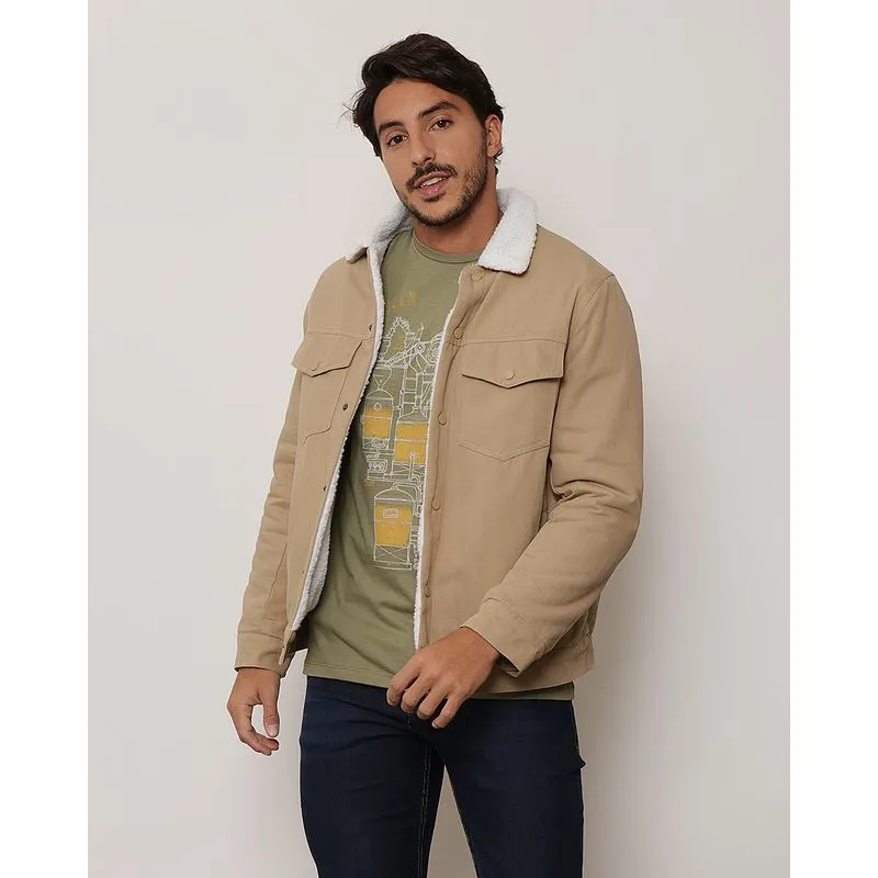 Casaco Masculino Sarja e Sherpa Bege GG