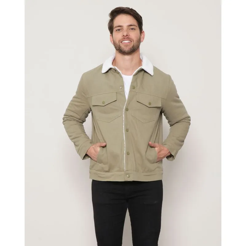 Jaqueta Masculina Sarja Com Bolsos Sherpa Verde P