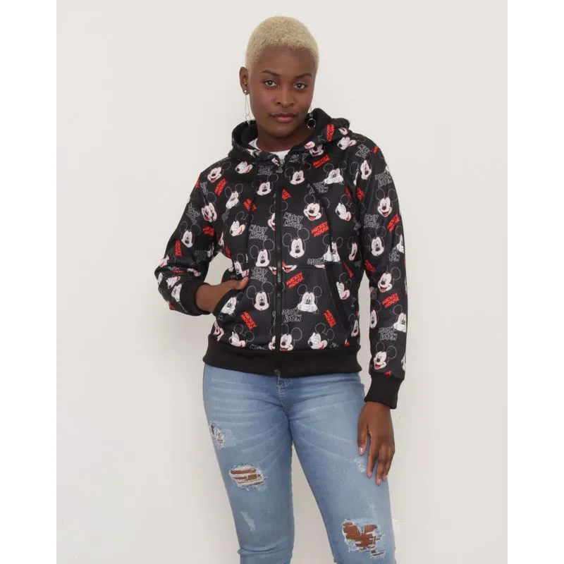 Jaqueta Feminina Moletom Estampada Mickey Disney Preta M