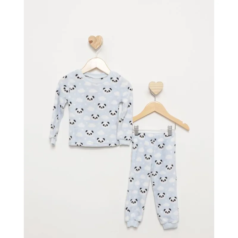Pijama Bebê Longo Flannel Estampado Panda Azul 2