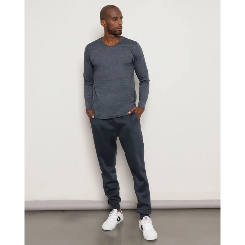 Calça Moletom Masculina Jogger Bolso Com Zíper Marinho GG