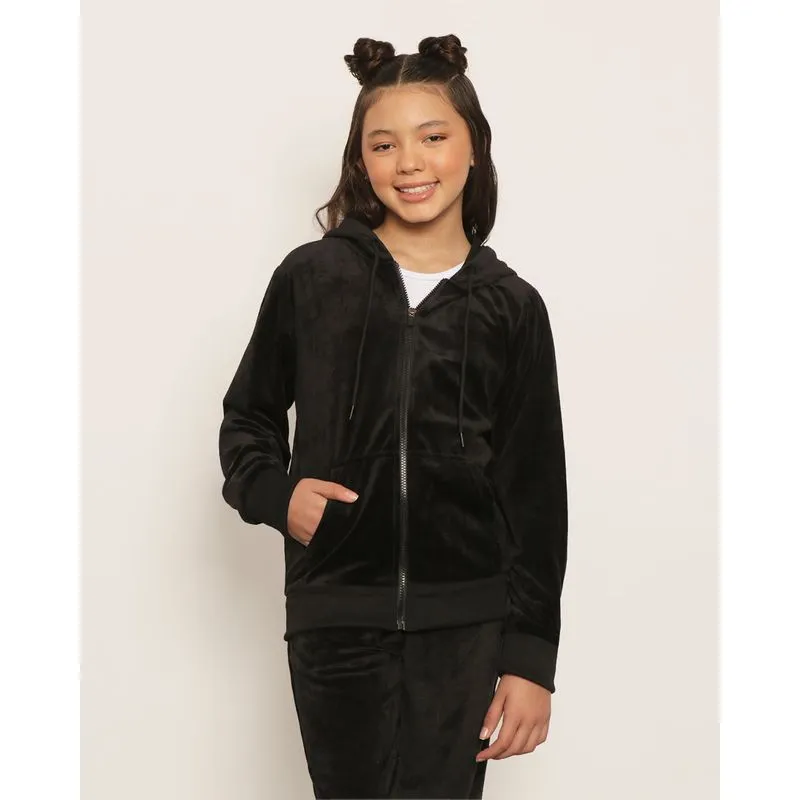 Casaco Juvenil Com Zíper e Capuz Plush Preto 12