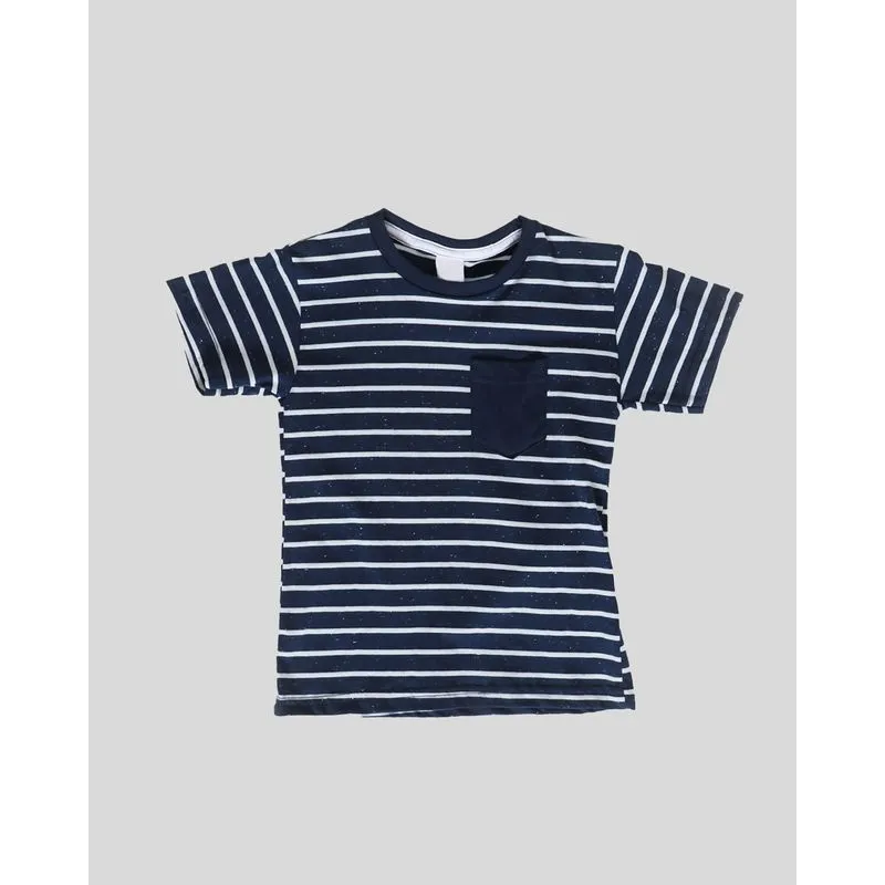 Camiseta Bebê Botonê Listrada Bolso Marinho 1