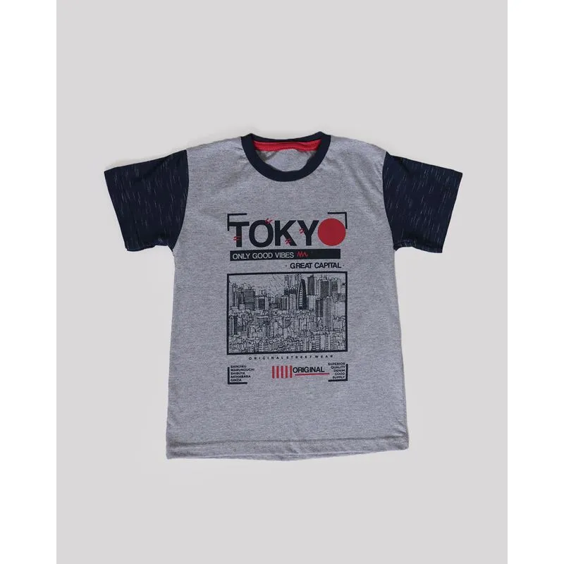Camiseta Bebê Manga Curta Flamê Tokyo Mescla Cinza 1