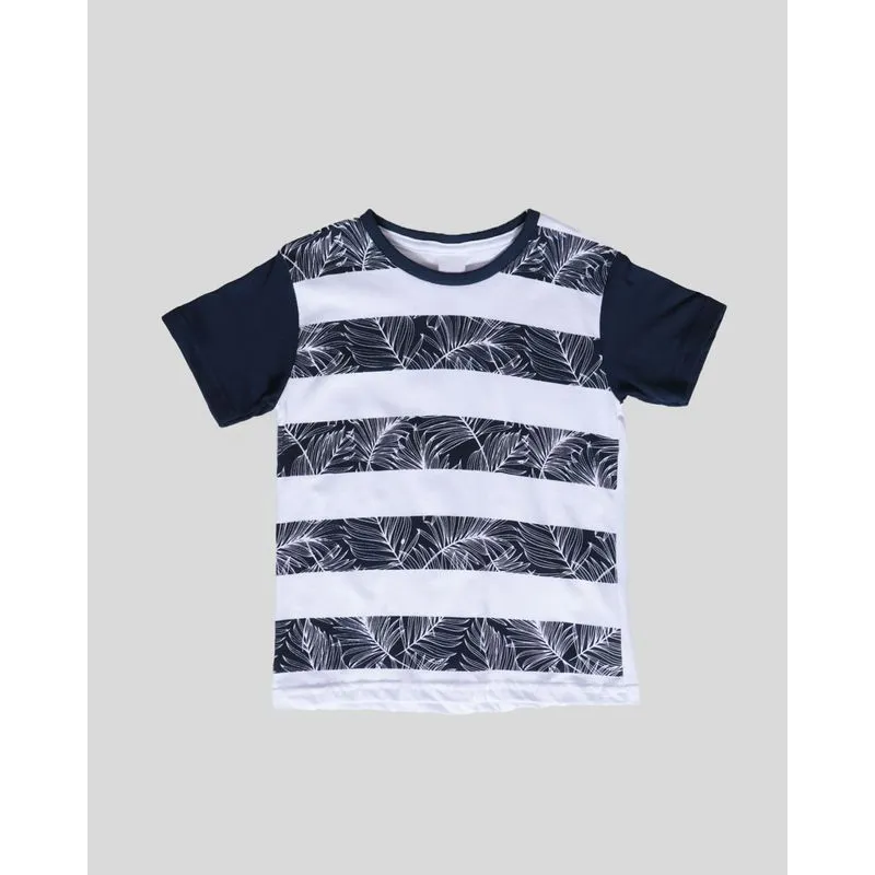 Camiseta Bebê Listras Folhagem Marinho Branco 3