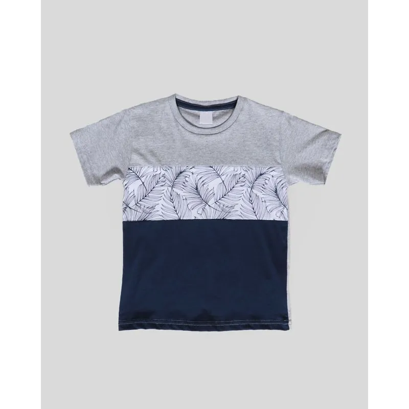 Camiseta Bebê Recortes Folhagem Marinho Cinza 2