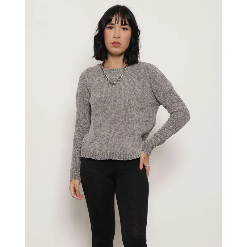 Suéter Feminino Chenille Cinza GG