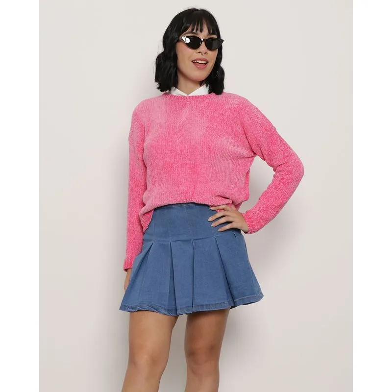 Suéter Feminino Tricô Chenille Rosa P