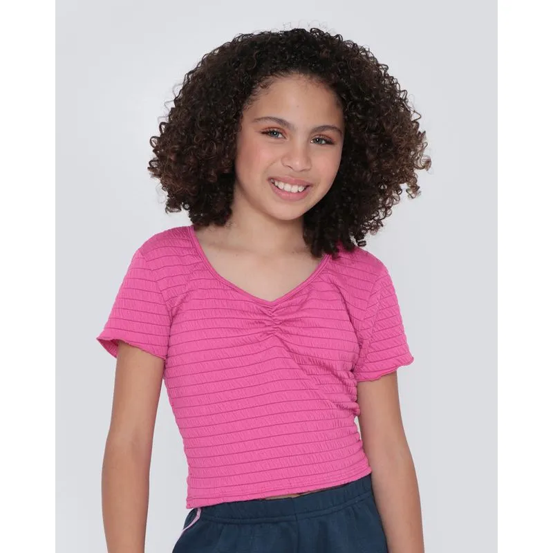 Blusa Juvenil Cropped Lastex Rosa 12