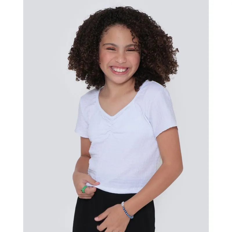Blusa Juvenil Cropped Lastex Branca 10