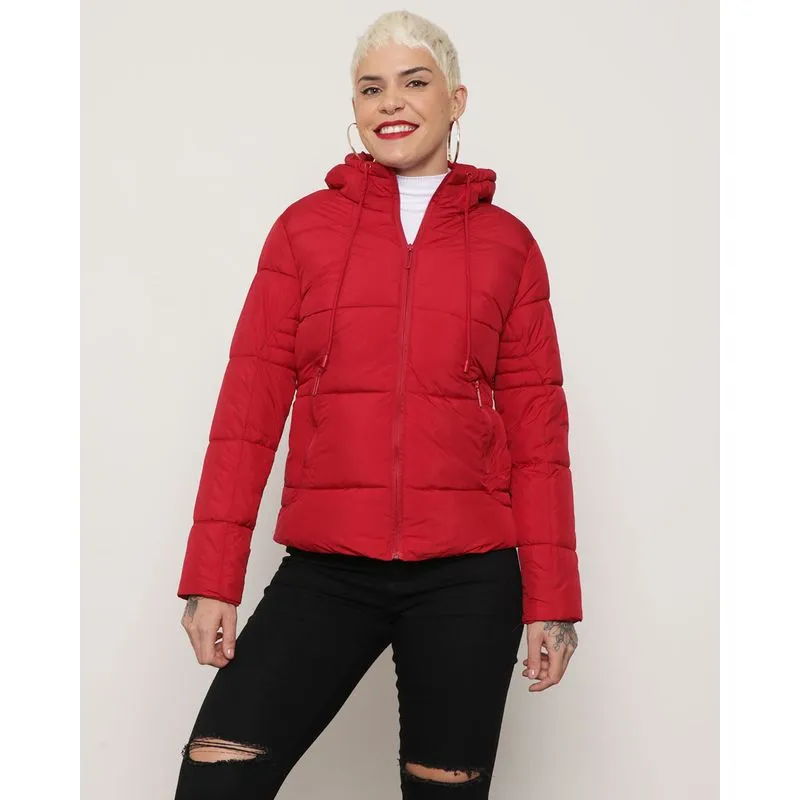 Jaqueta Feminina Puffer Capuz Vermelha P