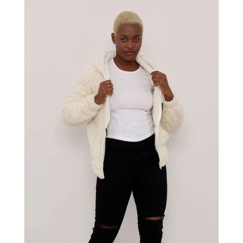 Jaqueta Feminina Bolso Canguru Sherpa Off White GG
