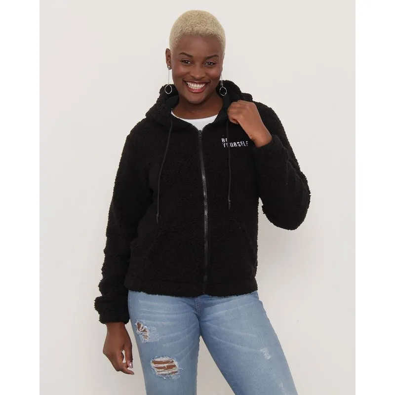 Jaqueta Feminina Bolso Canguru Sherpa Preta GG