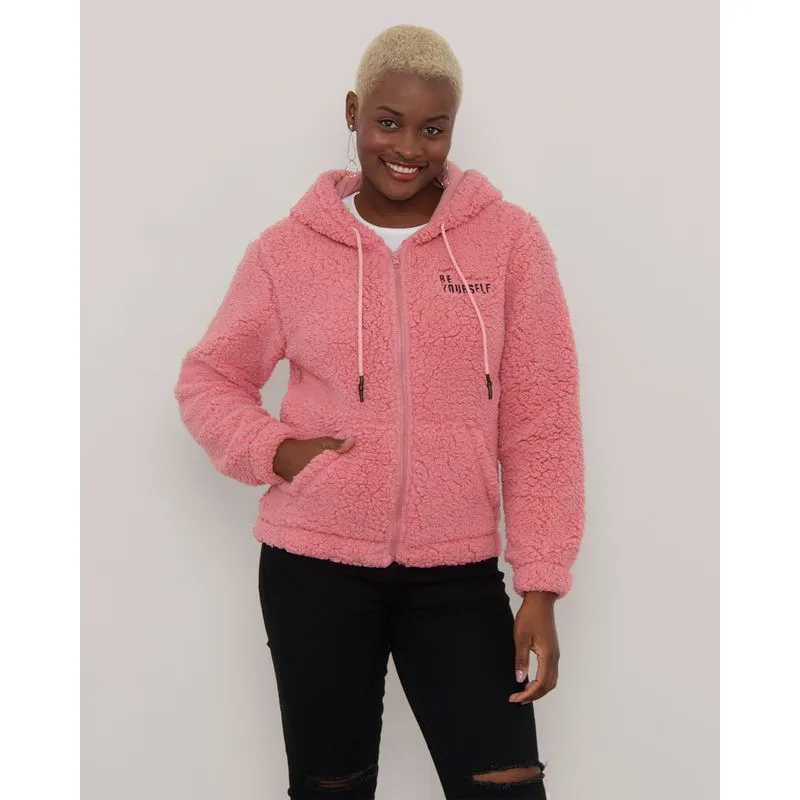 Jaqueta Feminina Bolso Canguru Sherpa Rosa M