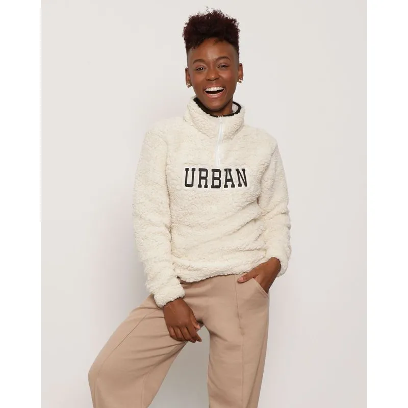 Blusão Feminino Sherpa Gola Com Zíper Off White P