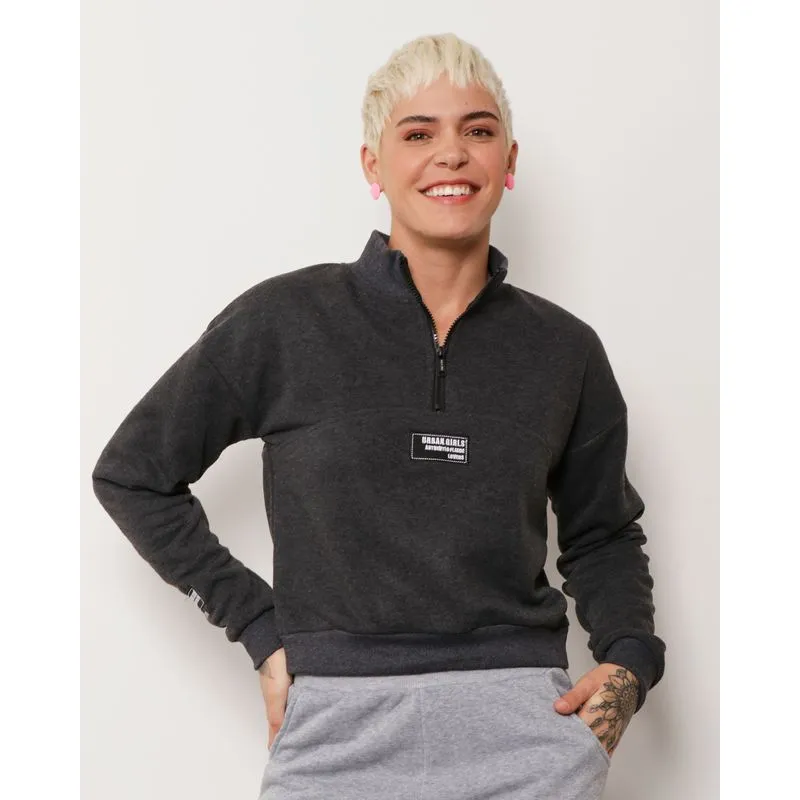 Blusão Moletom Feminino Gola com Zíper Cinza P