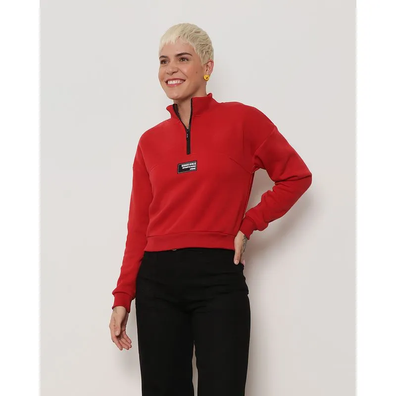 Blusão Moletom Feminino Gola com Zíper Vermelho M