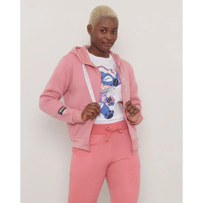 Jaqueta Feminina Moletom Com Capuz Rosa P