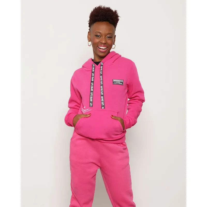 Blusão Moletom Feminino Capuz Rosa P