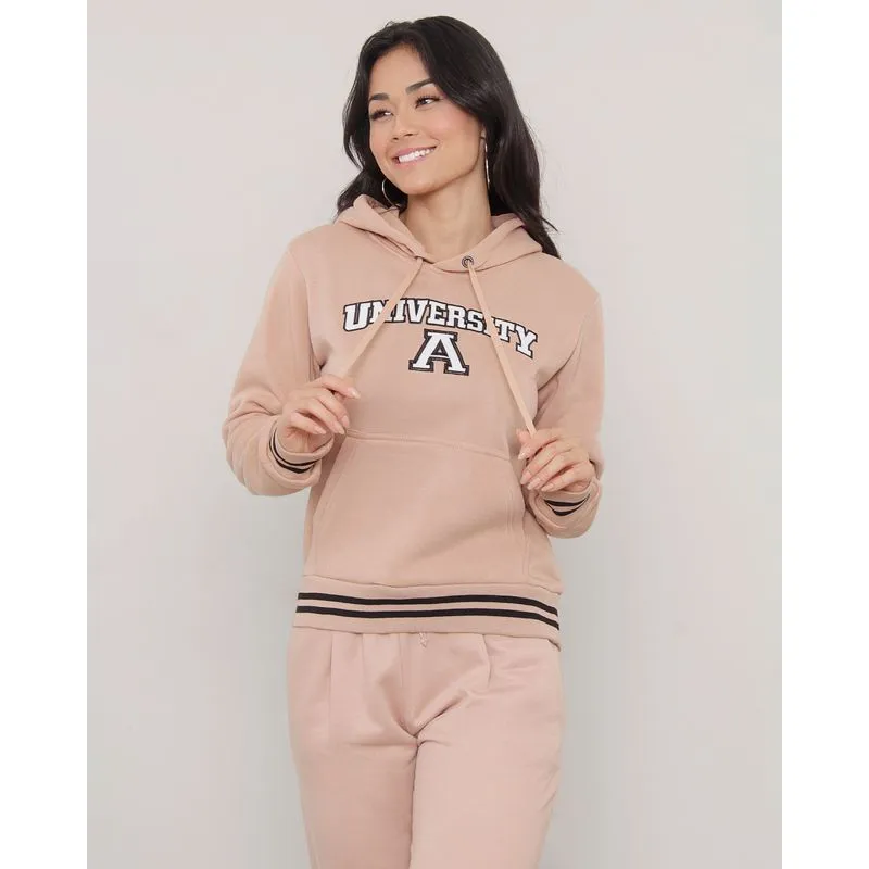 Blusão Moletom Feminino Com Bordado Bege GG