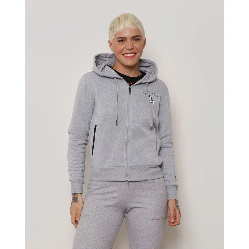 Jaqueta Moletom Feminina Com Capuz e Zíper Cinza M