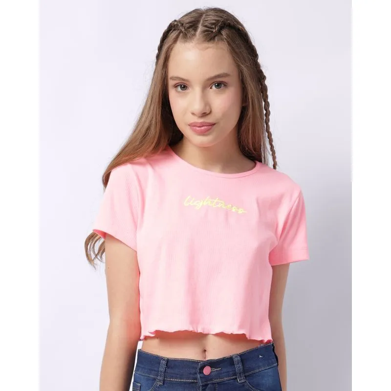 Blusa Juvenil Canelada Bordado Neon Rosa 18