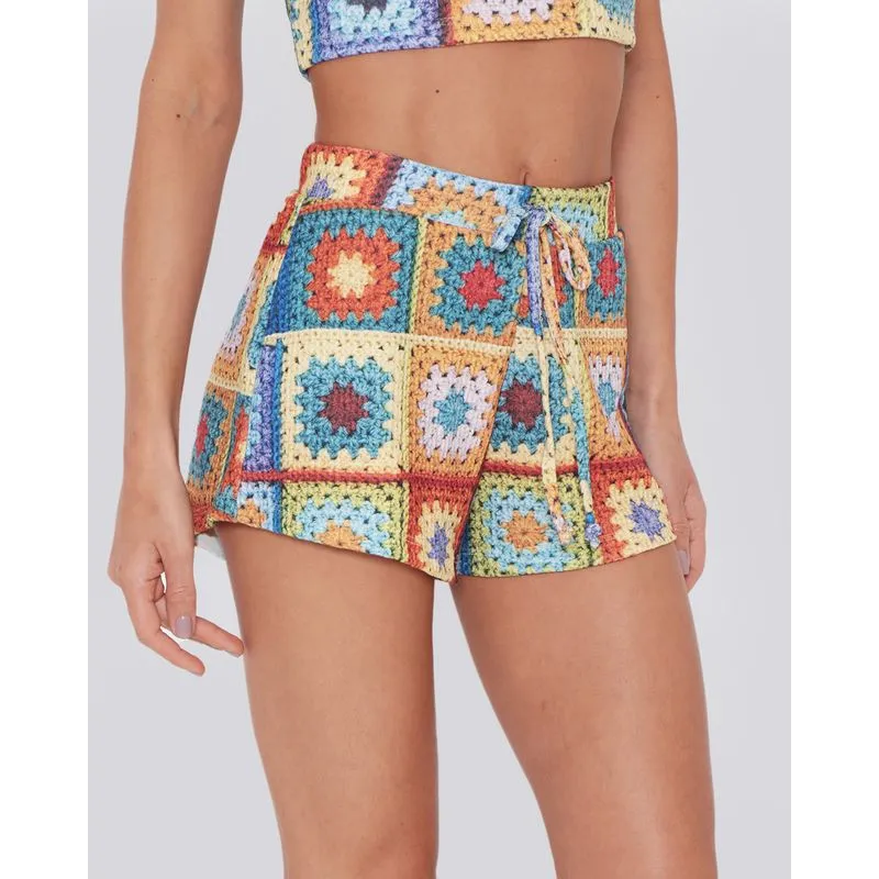Short Feminino Estampa Tricô Laranja GG