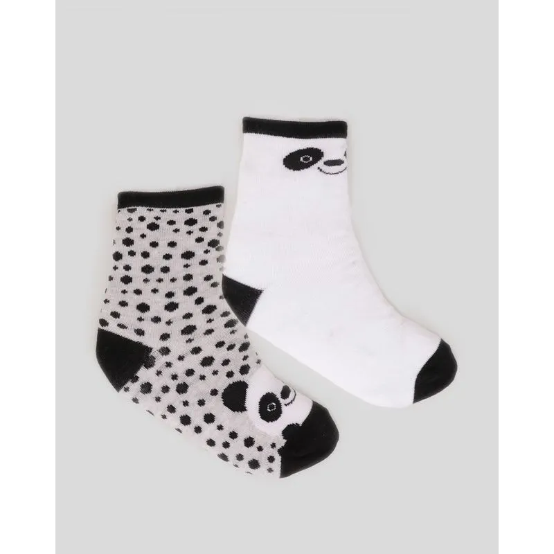 Kit 2 Meias Infantil Cano Médio Estampa Panda Branco Mescla 27 A 30