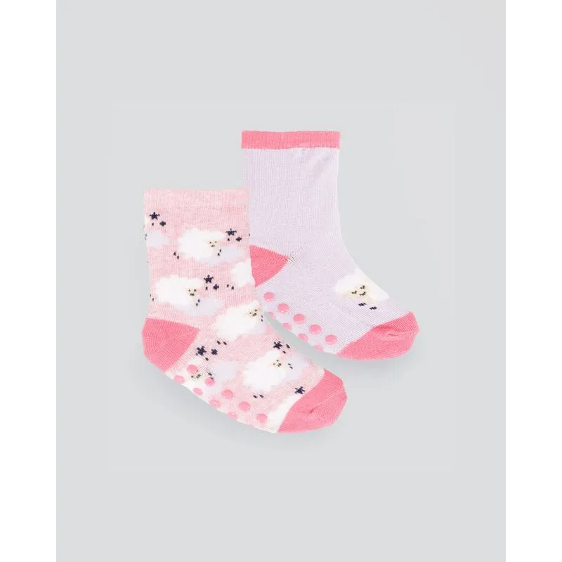 Kit 2 Meias Infantil Menina Cano Médio Estampa Ovelhinha Rosa Lilás 23 A 26