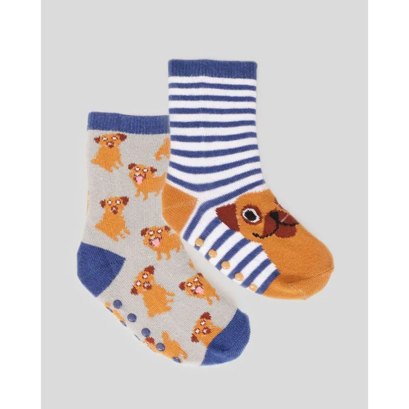 Kit 2 Meias Bebê Cano Médio Estampa Cachorro Cinza Azul 19 A 22