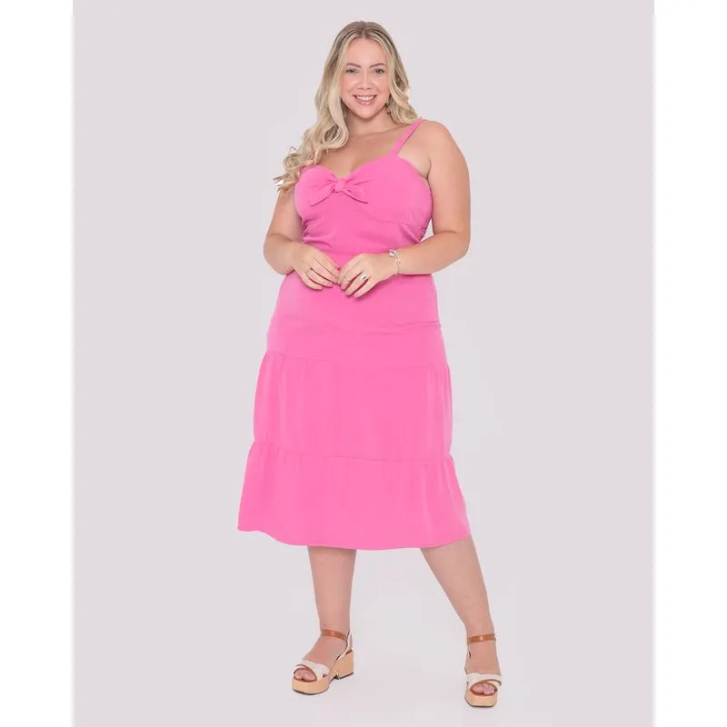 Vestido Sarja Feminino Plus Size Midi Rosa Claro 50
