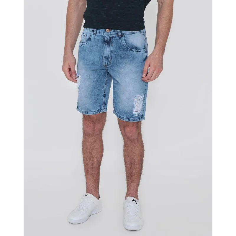 Bermuda Jeans Estonada Masculina Destroyed Azul Claro 40