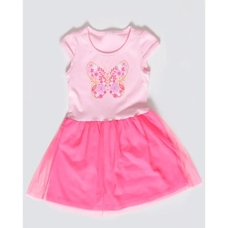 Vestido Bebê Tule Glitter Borboleta Rosa Médio 3