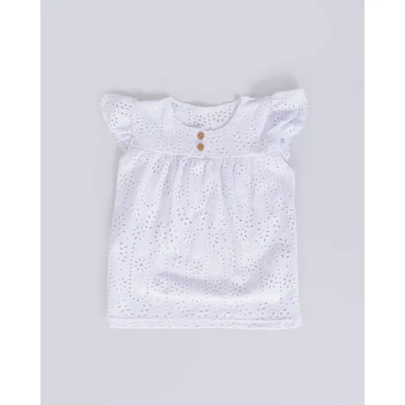 Blusa Bebê Manga Borboleta Laise Branca 2