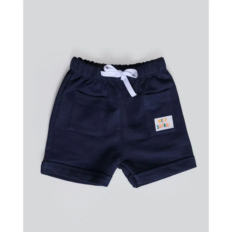Bermuda Bebê Moletinho Wild Safari Bolso Marinho P