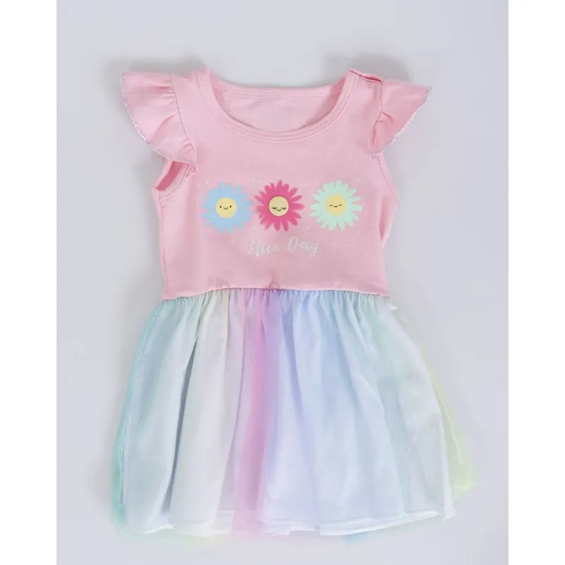 Vestido Bebê Tule Florzinhas Glitter Rosa G
